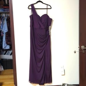 Xscape Purple Slit Evening Gown